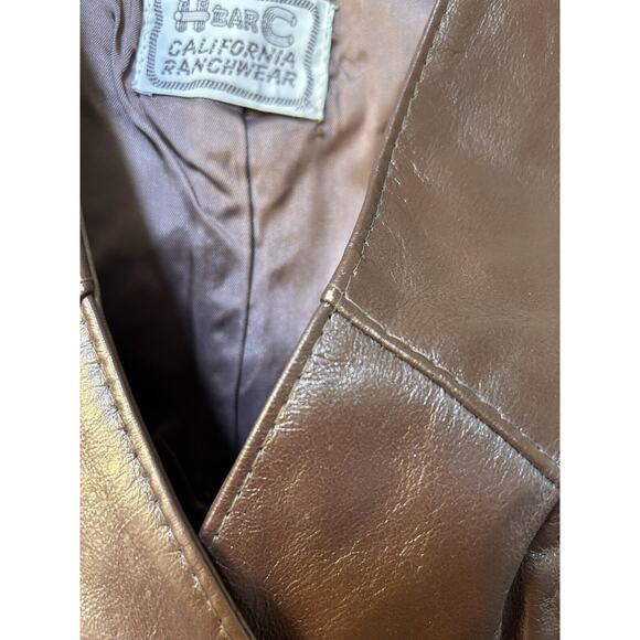 Vintage H Bar C California Ranch Wear Leather Sz 10 Brown Vest Cowgirl - Picture 5 of 16